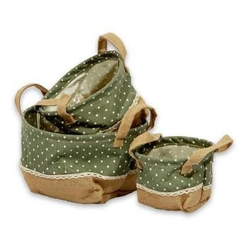 Portavaso in juta naturale con bordo a pois (kit da 3)