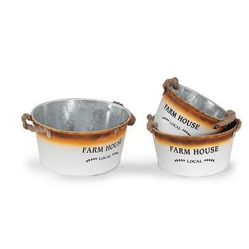 Porta vaso tondo latta bianca, Ø34x15/29x14/25x13 cm