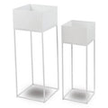 Portavaso rialzato in ferro bianco, 25x25x72 e 20x20x60 cm
