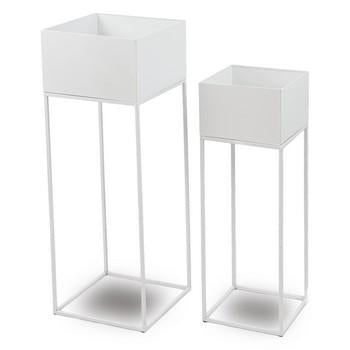 Portavaso rialzato in ferro bianco, 25x25x72 e 20x20x60 cm