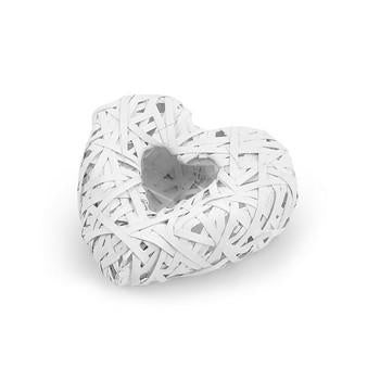 Portavaso a cuore in vimini bianco (kit da 5)