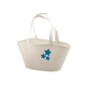 Borsa bianca intrecciata con stelle azzurre, 40x16x20 cm