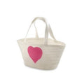 Borsa bianca intrecciata con cuore fucsia, 40x16x20 cm