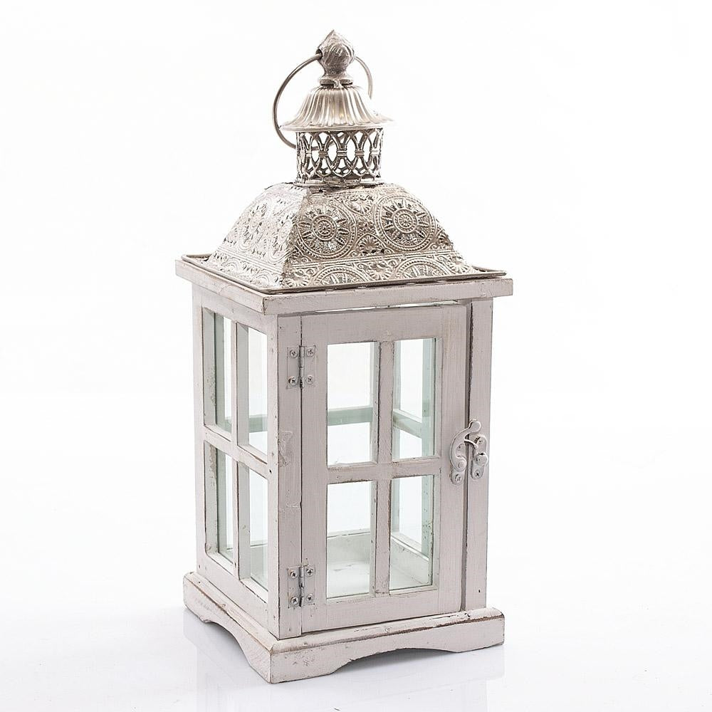 Lanterna bianca in legno di abete, 16x16H38 cm
