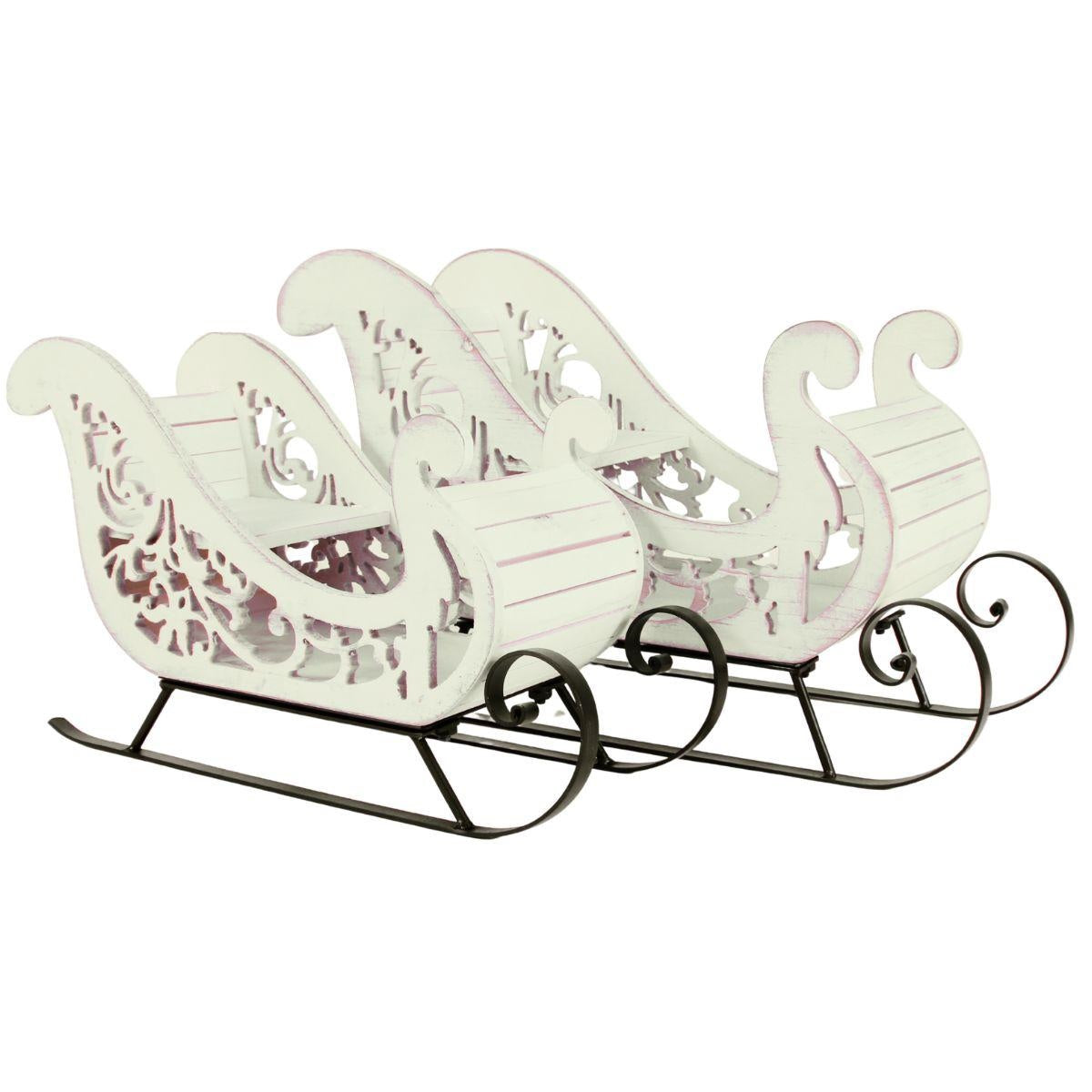 Slitta abete e metallo bianca, 54x20x33+46x16x27 cm
