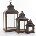 Lanterne in legno marrone e metallo, set di 3, 38x25x77 cm