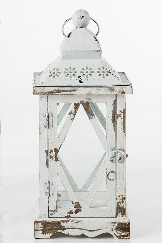 Lanterna in legno e ferro bianca, 18x18x41 cm