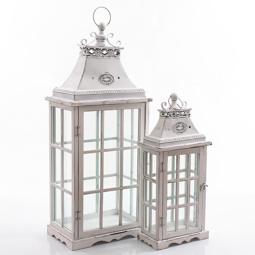 Lanterne in legno di abete bianco e metallo, set da 2, 32x21x76 cm