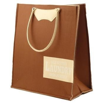 Borsa portabiancheria in feltro marrone con scritta Laundry, 43x23x50 cm