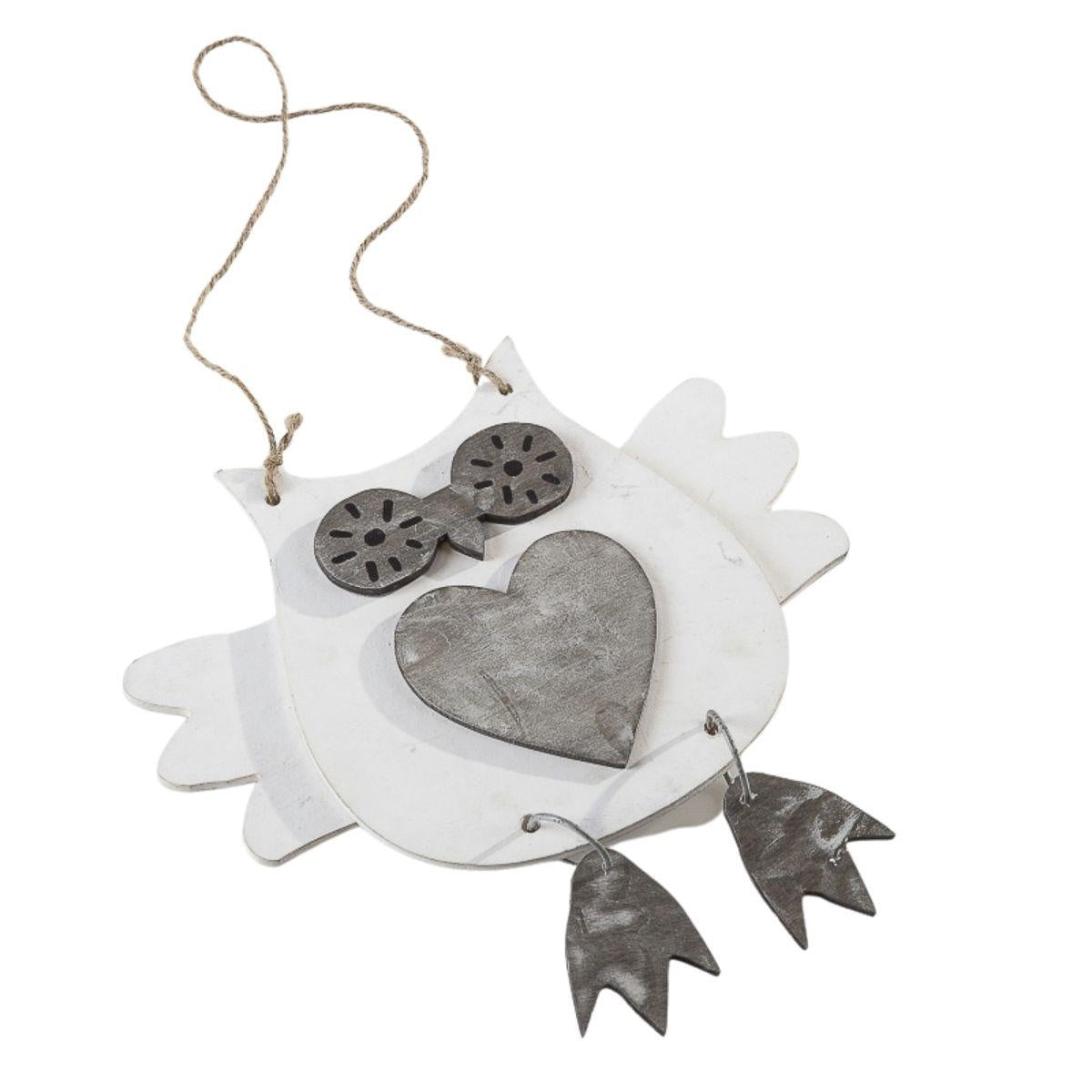 Gufo decorativo in legno, H26 cm (kit da 10)
