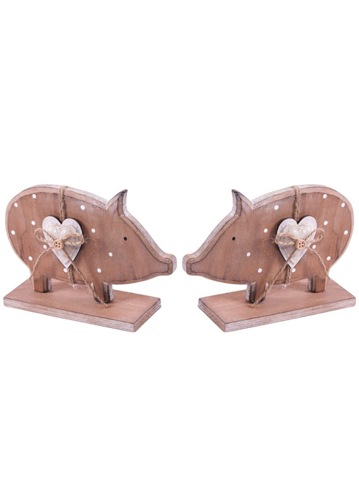Decorazione maialini in legno in confezione di 2 (kit da 10)