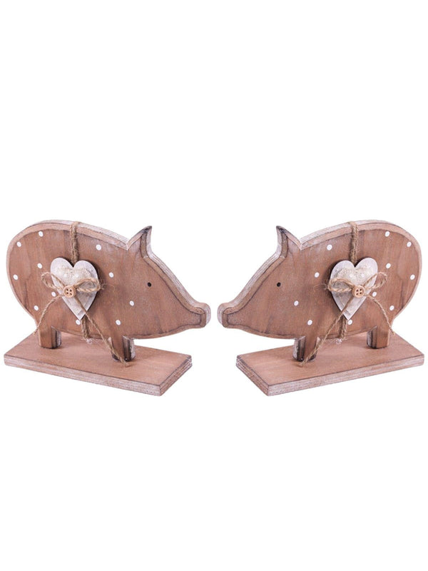 Decorazione maialini in legno in confezione di 2 (kit da 10)
