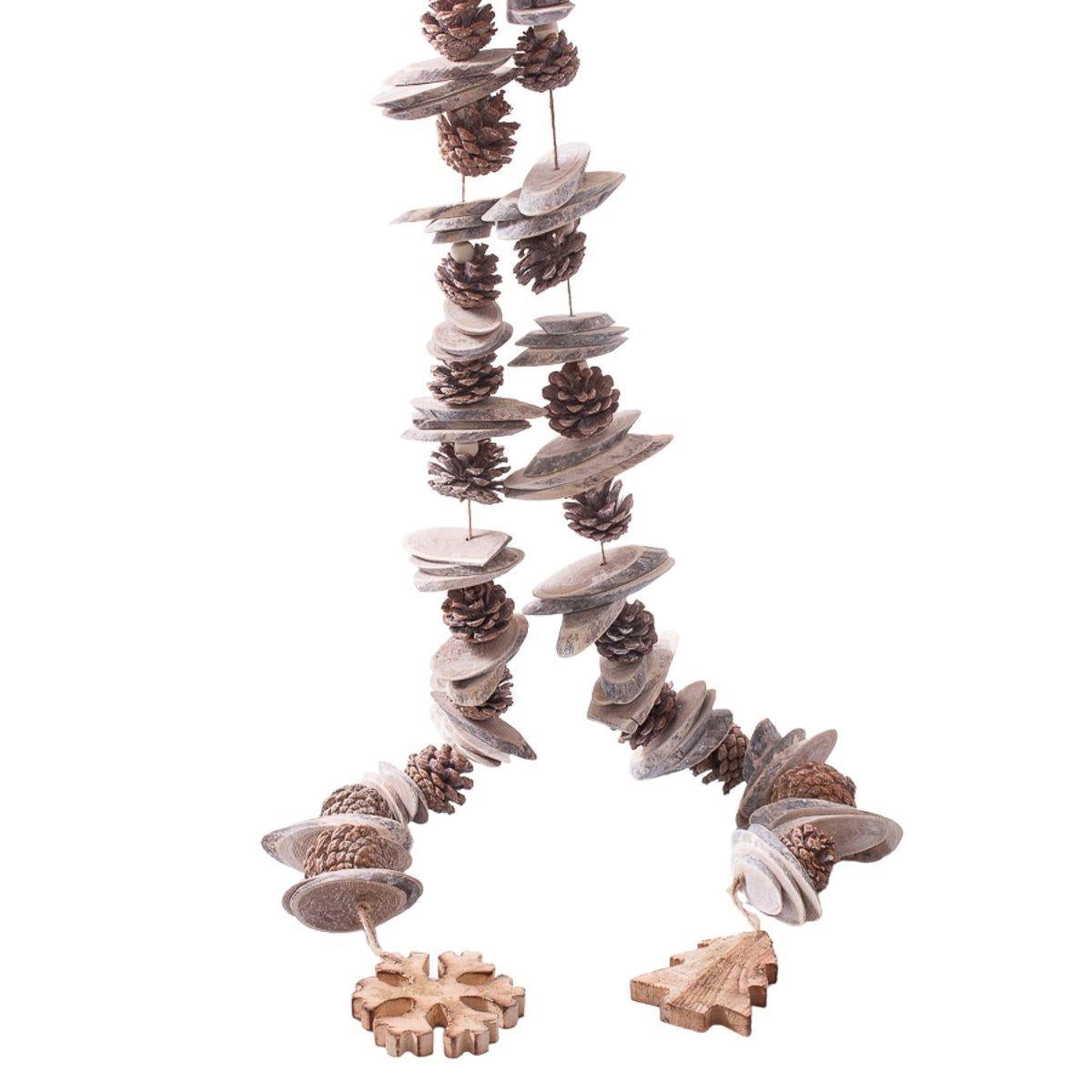 Ghirlanda pendente con pigne e rametti, set di 2, H143 cm