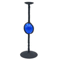 Candeliere in ferro e vetro blu, 30 cm