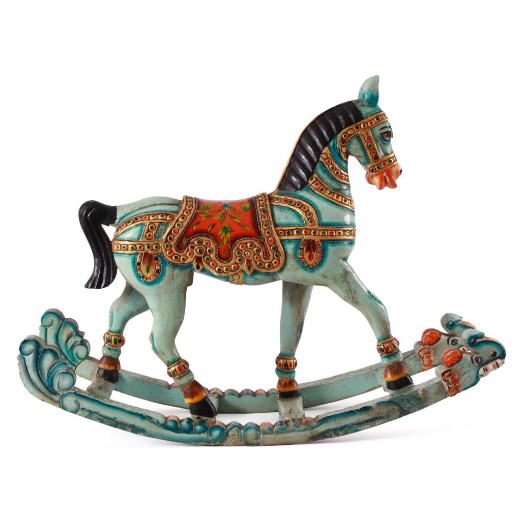Cavallo a dondolo decorativo in legno di mango