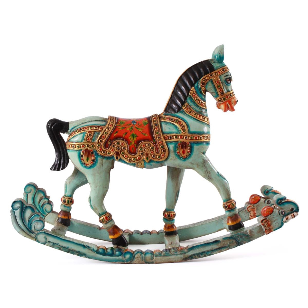 Cavallo a dondolo decorativo in legno di mango