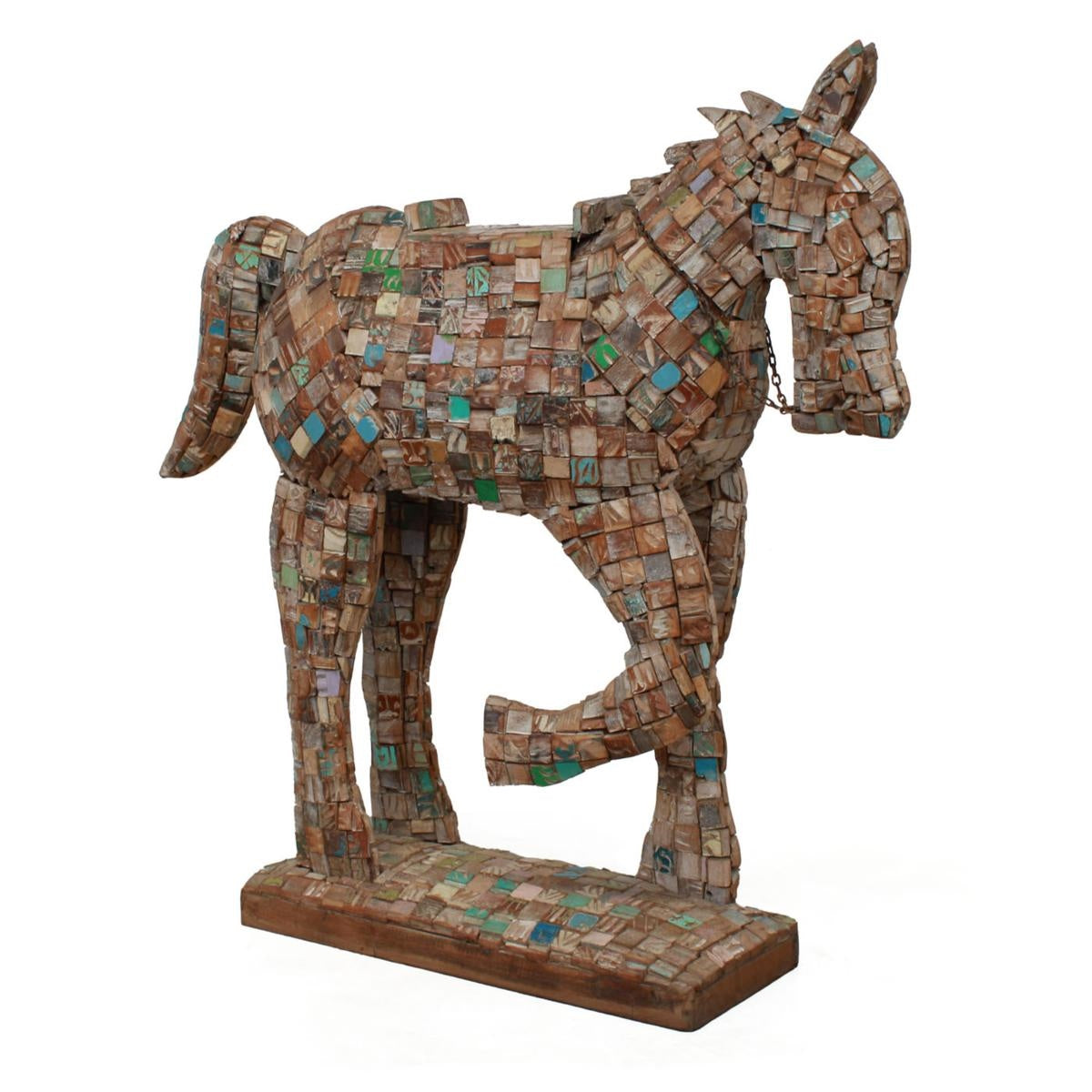 Cavallo legnoi riciclatodecorativo, 114x30x128 cm