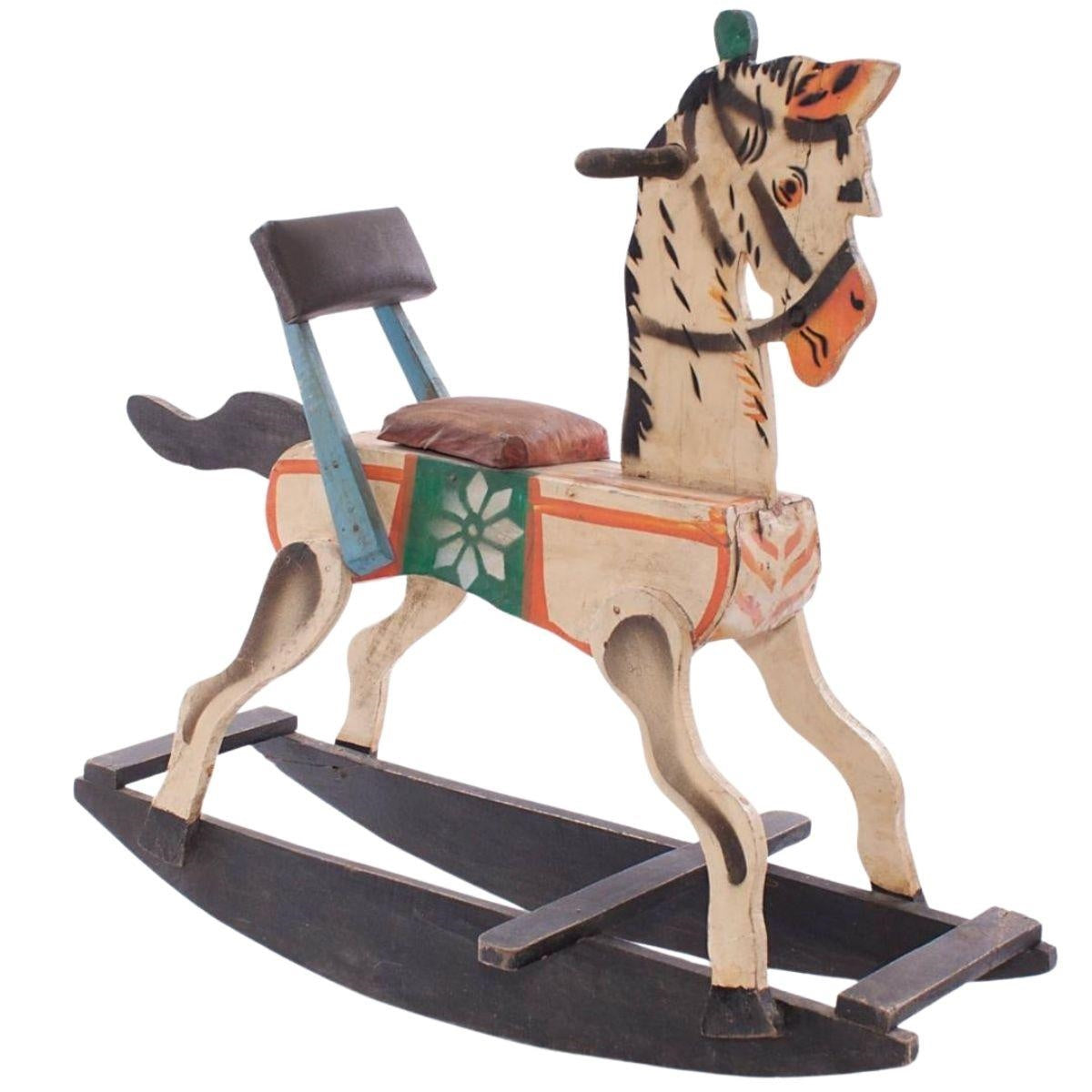 Cavallo a dondolo in legno di teak, 88x38x75 cm