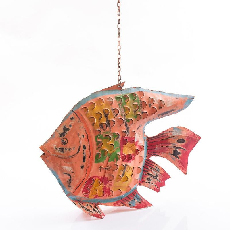 Pesce portacandele in metallo colorato, H47 cm