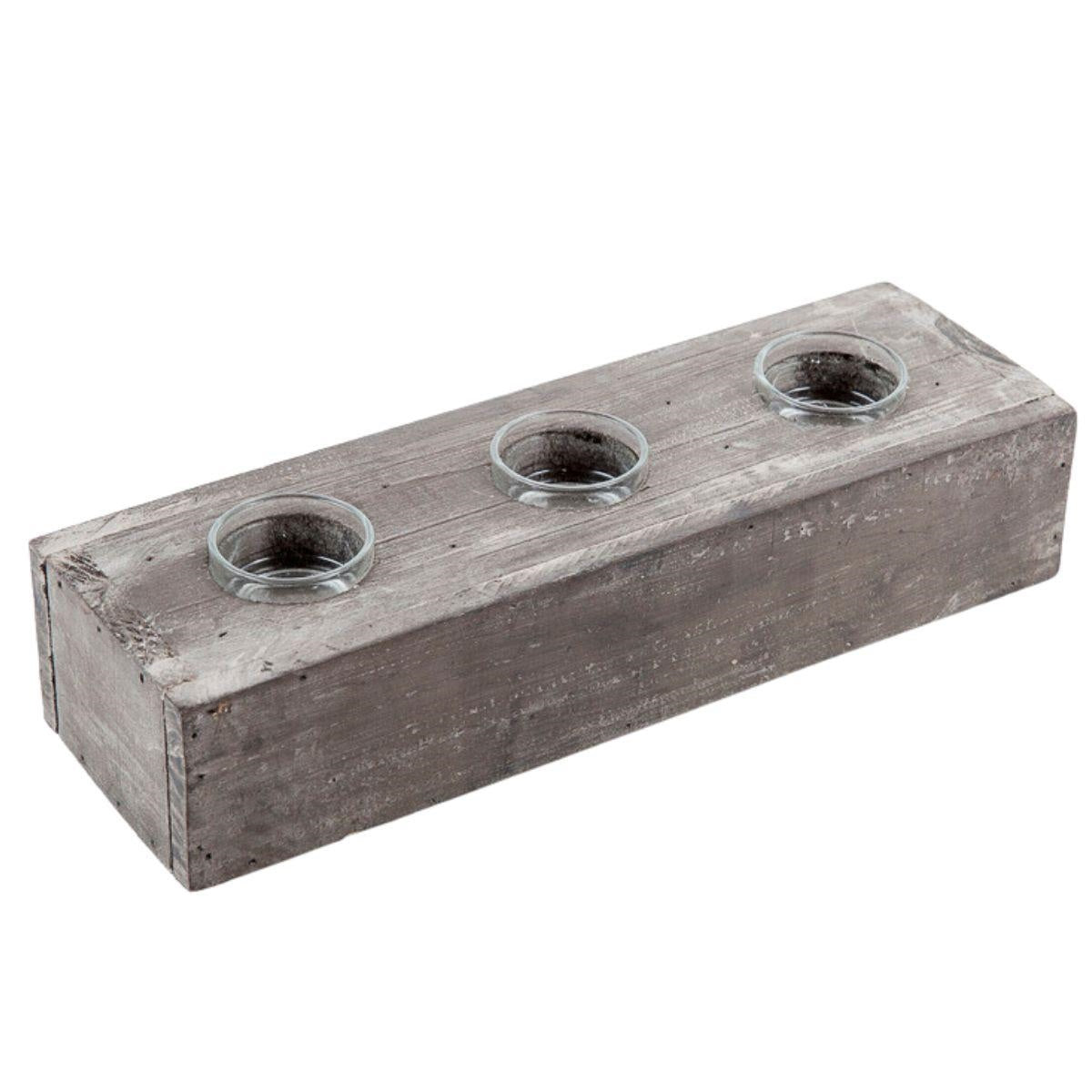 Portacandele in legno, 30X9.5H6 cm