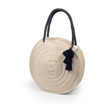 Borsa in fibra naturale con manici blu e zip, Ø35H50 cm (kit da 3)