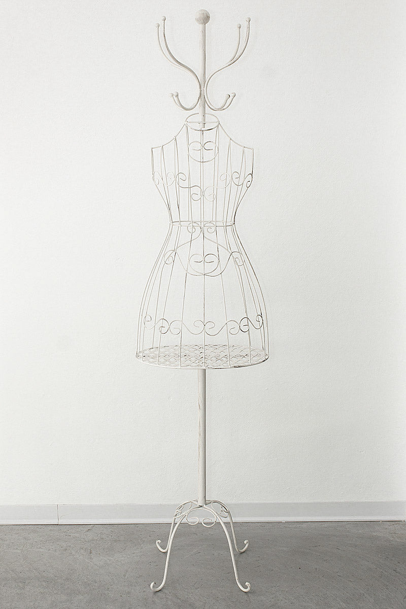 Manichino appendiabiti in metallo bianco anticato, 40x30x174 cm