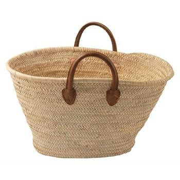 Borsa Classic piccola in paglia naturale con manici in pelle (kit da 3)