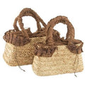 Borsa in paglia naturale foderata con coulisse, set di 2