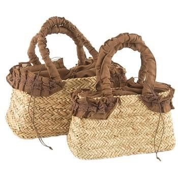 Borsa in paglia naturale foderata con coulisse, set di 2