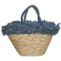Borsa in paglia con bordo e manici in jeans