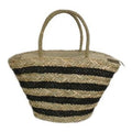 Borsa in paglia naturale a righe marroni con zip, 53x20H27/47 cm
