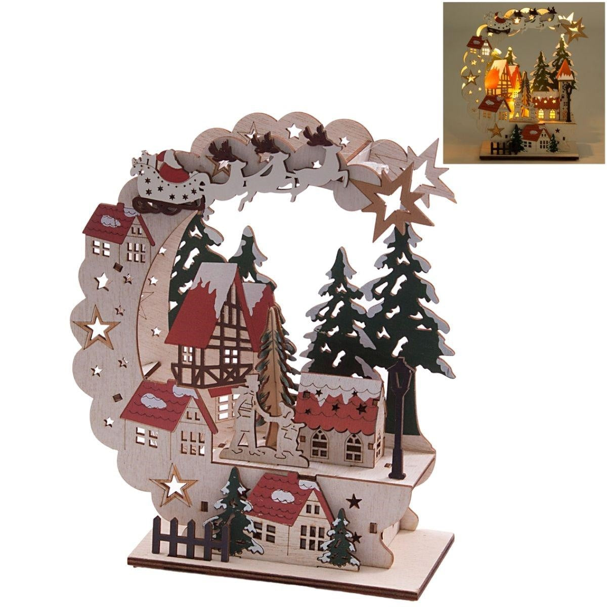 Paesaggio natalizio in mdf con luci, 19x8x23 cm