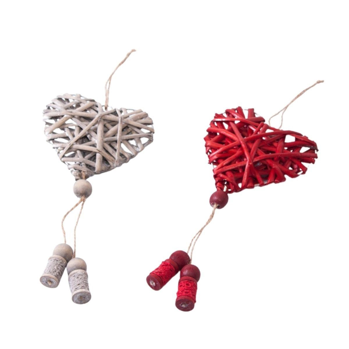 Decorazione a cuore bicolore in vimini, H30 cm (kit da 10)