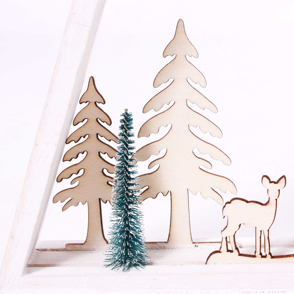 Albero decorativo in legno bianco, H33 cm (kit da 10)