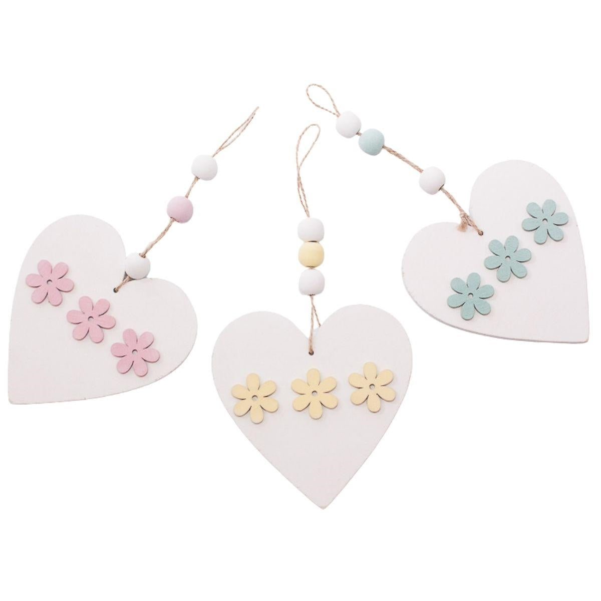 Decorazione a cuore in legno, set di 3, H12 cm (kit da 10)