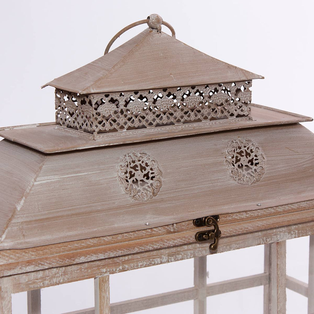 Lanterna in legno di abete color tortora, 42x16H56 cm