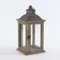 Lanterna in abete marrone con tetto in metallo, 17x17x36 cm