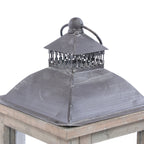 Lanterna in abete marrone con tetto in metallo, 17x17x36 cm