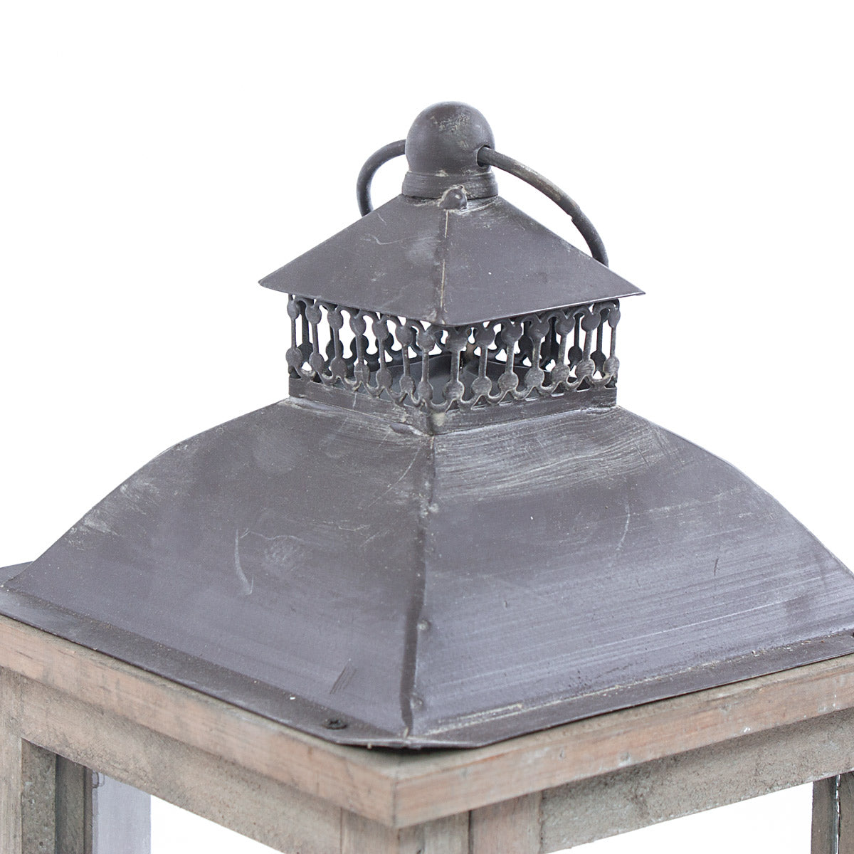 Lanterna in abete marrone con tetto in metallo, 17x17x36 cm