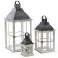 Lanterna bianca in abete e metallo, set di 3, 32x32H68 cm