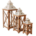 Set di 3 lanterne in abete e metallo, 29x29H71 cm