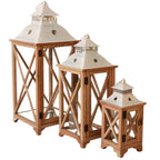 Set di 3 lanterne in abete e metallo, 29x29H71 cm