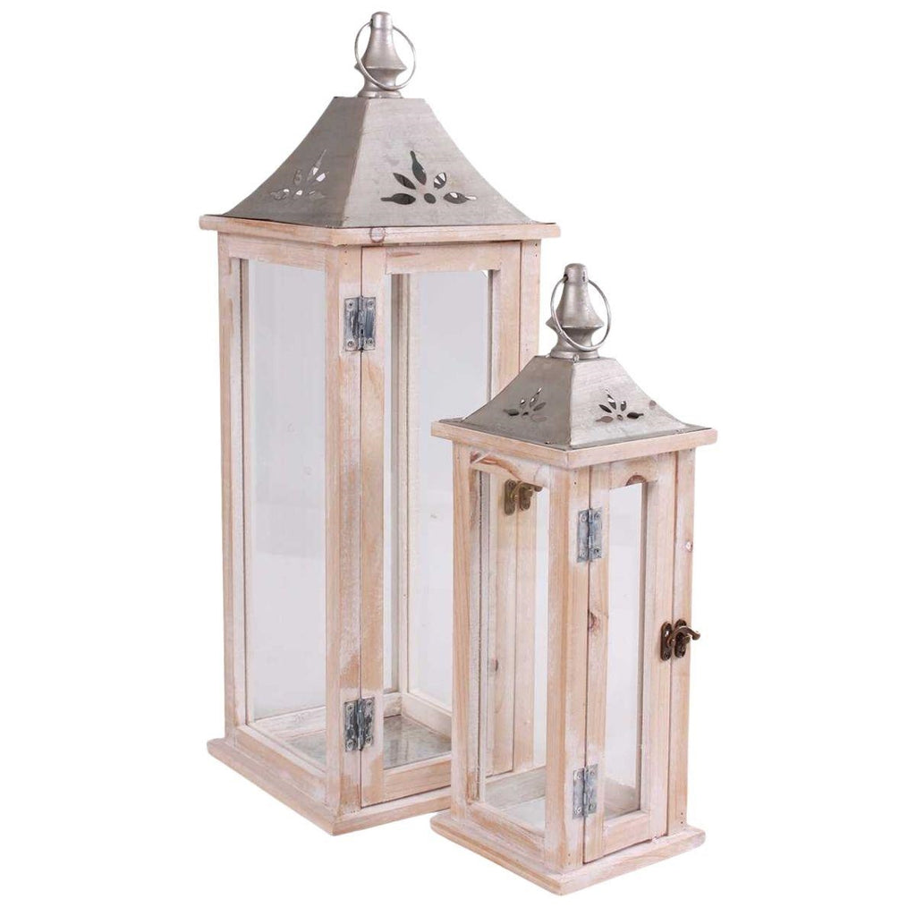 Lanterna in legno di abete sbiancato, 20x20H59 cm, set di 2