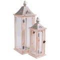 Lanterna in legno di abete sbiancato, 20x20H59 cm, set di 2