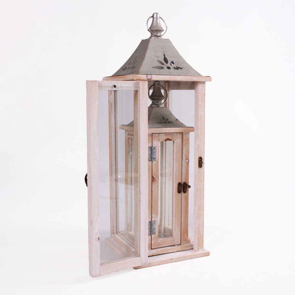 Lanterna in legno di abete sbiancato, 20x20H59 cm, set di 2