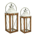 Lanterna in abete e acciaio, set di 2, 24x24x69 cm