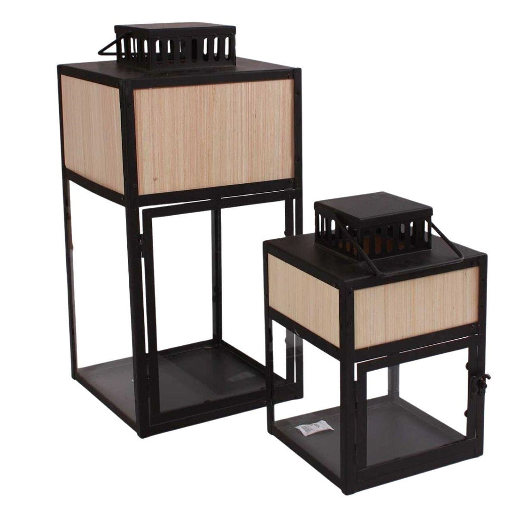 Lanterna moderna in metallo e abete in set di 2, 24X24H50 cm