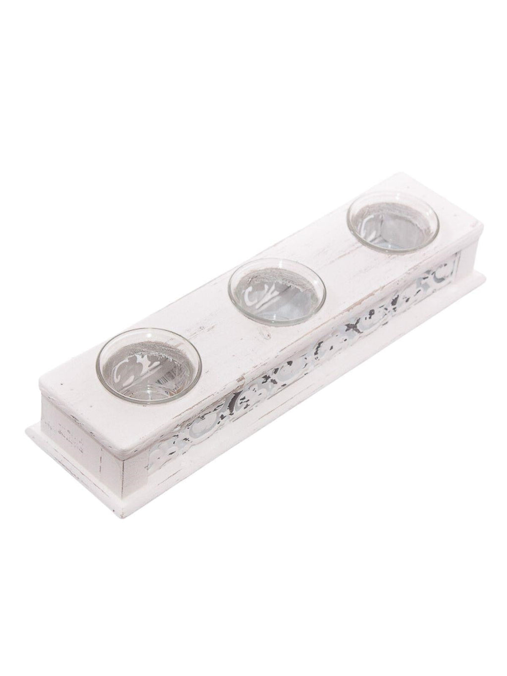 Portacandele in legno sbiancato, 32X9H5 cm (kit da 3)