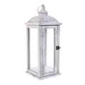 Lanterna in legno di abete e metallo bianco, 19x19x58 cm