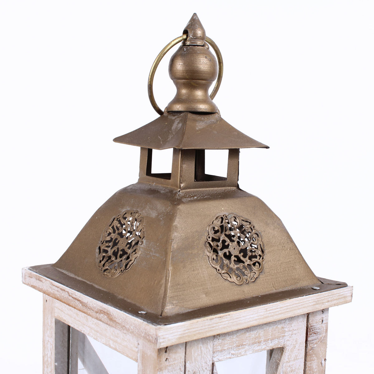 Lanterna in legno di abete e metallo sbiancato, 24x24H68 cm, set di 2